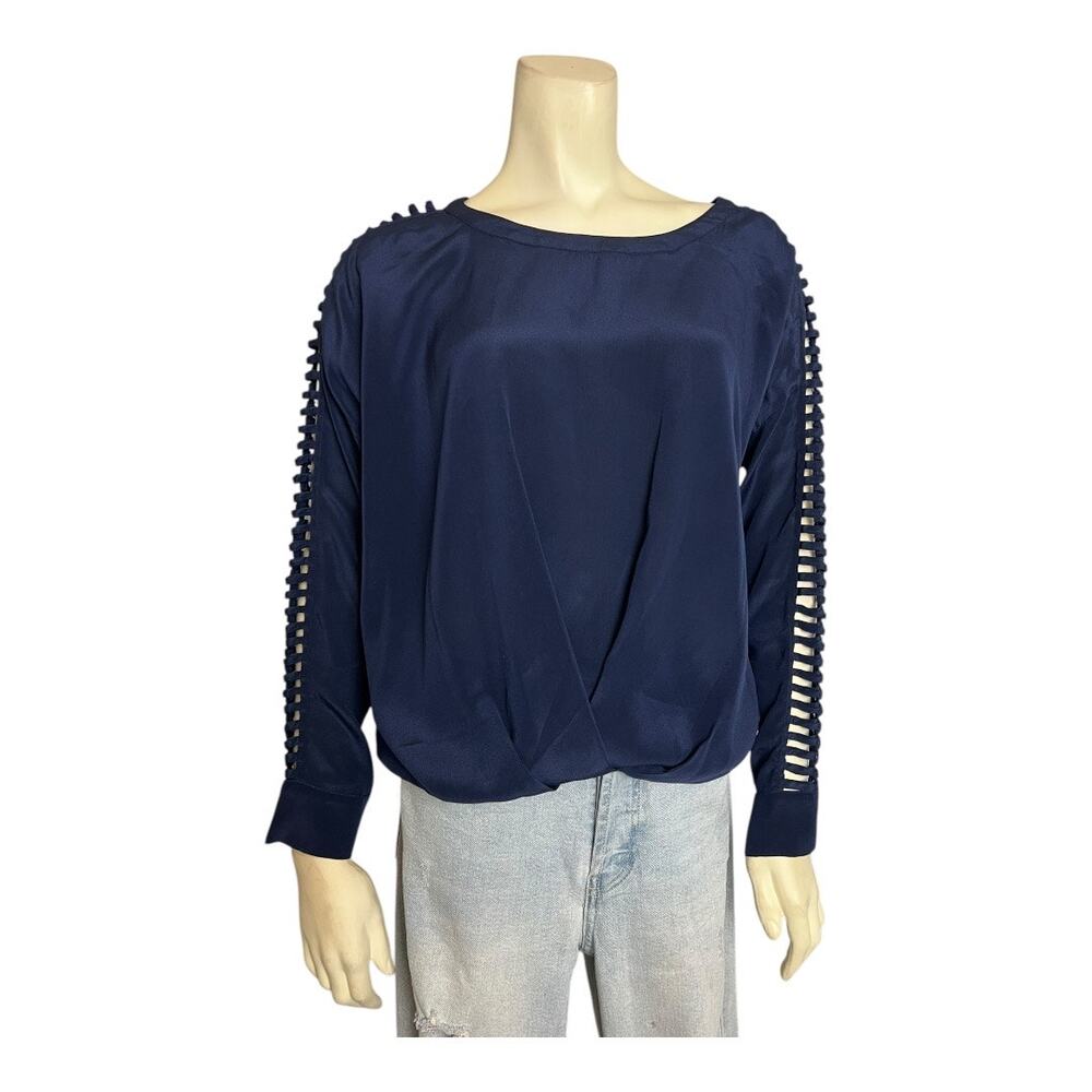 Boundary Navy Blue Silk Womens Blouse Shirt Top S Small